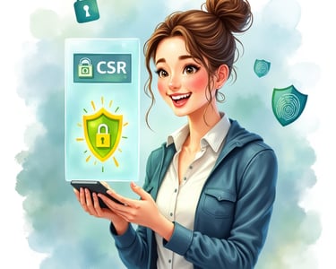elinde üzerinde CSR yazısı ve kilit simgesi olan bir yazıyı elinde tutan bir kadın 