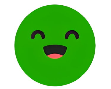 a green smiley face with a smile on it
