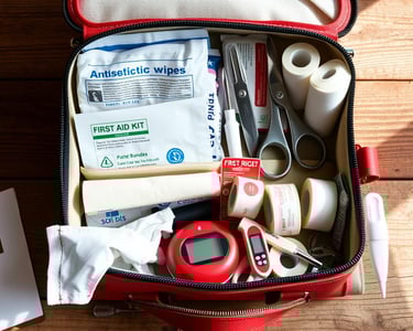 a well organized first-aid kit opened to show items