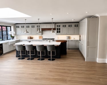 Open plan kitchen and dining room painting in Lancing Sussex, modern interior finish