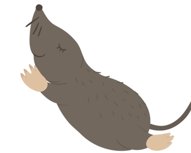 A little brown cartoon mole with it's eyes shut and back curved up
