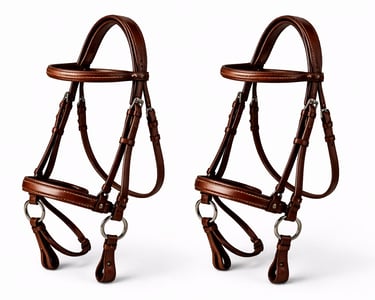Brown leather horse bridle for equestrian use.