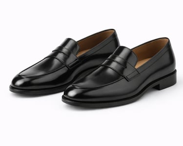 Black leather loafers with smooth finish for formal occasions