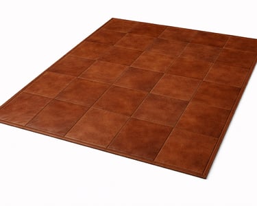 Patchwork leather rug tiles arranged for modern flooring and interior decor applications.