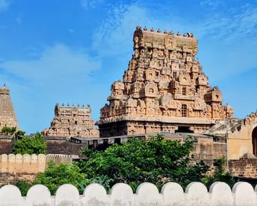 Perspective shot showing gateways and vimana of the Big Temple in a single frame 