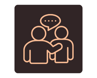 Icon of two people communicating to depict the importance of communication and service.