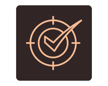 A checkmark icon inside a target symbol representing accuracy and success in welding.