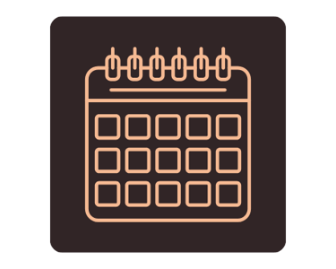 Calendar icon featuring a spiral binder design to highlight timeliness of company..