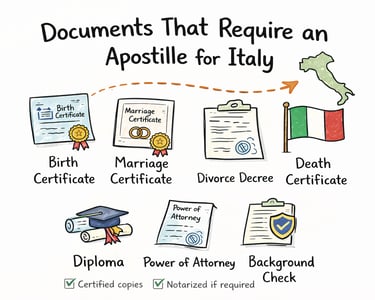 document required for apostille for Italy