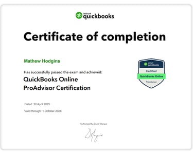 Hodgins Bookkeeping QuickBooks Online ProAdvisor Certificate