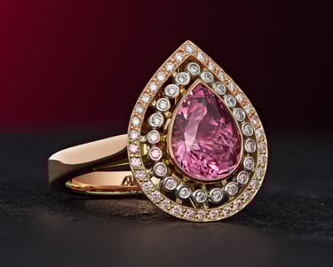 Jewellery product photography - a pink diamond ring with a pink tourmaline