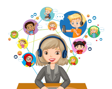 Woman with headset and laptop, symbolizing online education and digital inclusion.