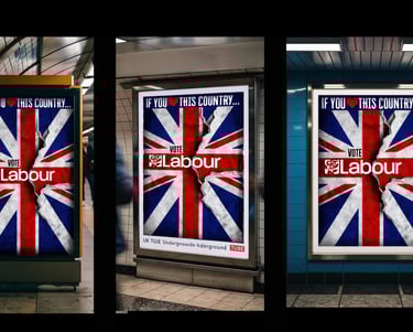 a bus stop sign with a british flag on it