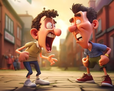 Dois homens discutindo com raiva em uma rua, simbolizando o impacto da consciência na comunidade.