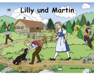 a cartoonish picture of a woman and a dog