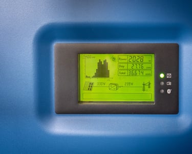 a blue and green clock on a blue background