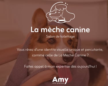 Réalisation : logo - identité visuelle - La mèche canine -Salon de toilettage- Amy Atelier Graphique
