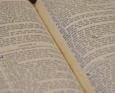Closeup of antique open bible 
