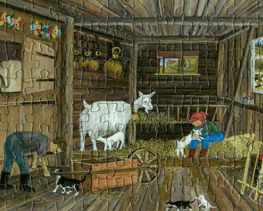 a puzzle piece puzzle piece with a picture of a farmyard scene