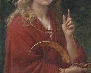 painting of a druidess holding a golden sickle