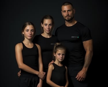 a family krav maga portrait of a man and woman in black clothing