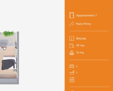 Planimetria bilocale Mil-Flores, appartamento 7, 55 mq, via Dei Bombici Cremona.