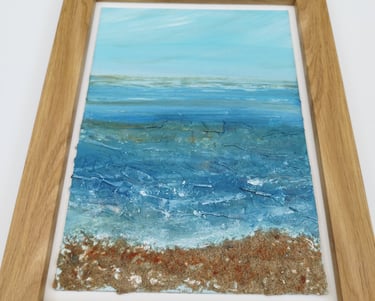Sunlight on the Water at St Mary's Bay, 34.5 x 25.5 cm, acrylic, collage and sand on paper, £65