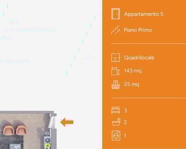 Planimetria quadrilocale Mil-Flores, appartamento 5, 143 mq, via Dei Bombici Cremona.