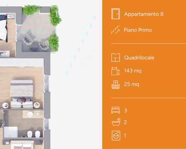 Planimetria quadrilocale Mil-Flores, appartamento 8, 143 mq, via Dei Bombici Cremona.