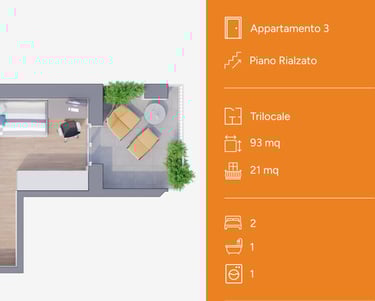 Planimetria trilocale Mil-Flores, appartamento 3, 93 mq, via Dei Bombici Cremona.