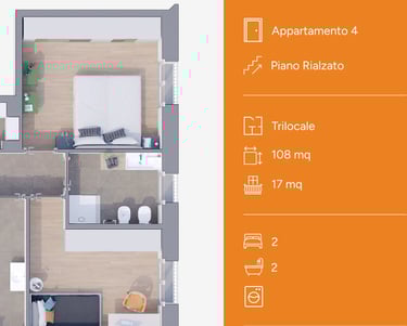 Planimetria trilocale Mil-Flores, appartamento 4, 108 mq, via Dei Bombici Cremona.