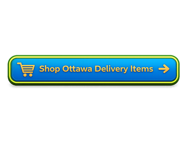 Blue call-to-action button with orange “Shop Ottawa Delivery Items” text and a green outline.