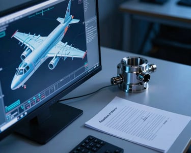 Aerospace engineer performing reverse engineering on aircraft structural parts