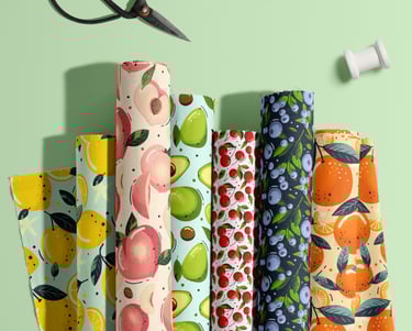 a bunch of different types of fabric and scissors