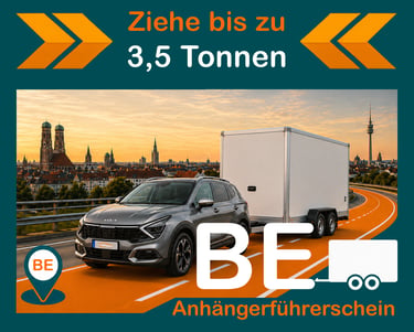 Anhängerführerschein BE München – Kia mit Anhänger bis 3,5 Tonnen, Fahrschule FahrFrequenz München