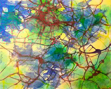 Abstract painting depicting biological networks