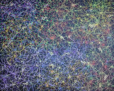 Abstract acrylic painting of networks of neurons in the brain