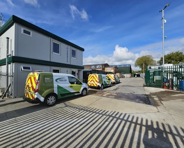 Our fleet of vans in Horley Yard