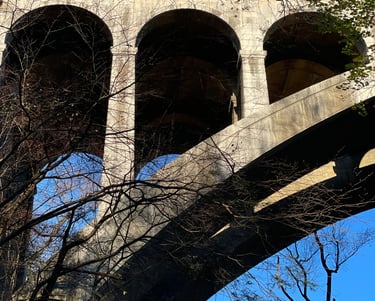 Stone bridge with blue sky in background