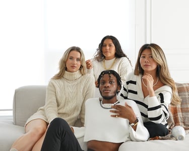 jewelry photoshoot with people sitting on a couch