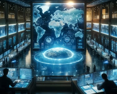 Futuristic control room with AI and Geospatial in public health