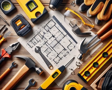 a keyboard keyboard and tools on a table
