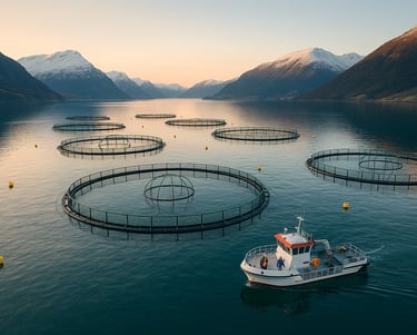 salmon farming nets and pens