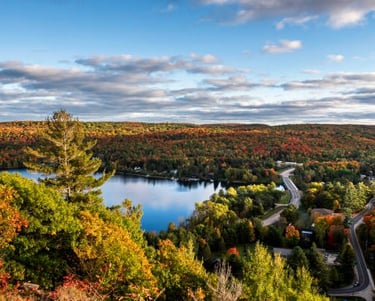 A lake on a forested landscape in Haliburton County.