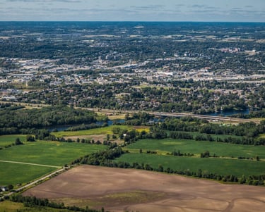 Agricultural fields and urban area in Peterborough County.