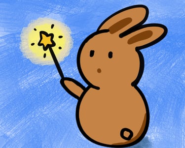 The Rabbit's Secret Stories Logo our brown rabbit's wand to magical stories