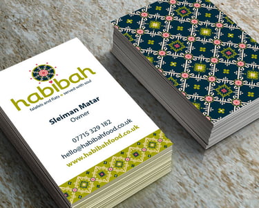 Habibah business card design featuring the pattern design on the back