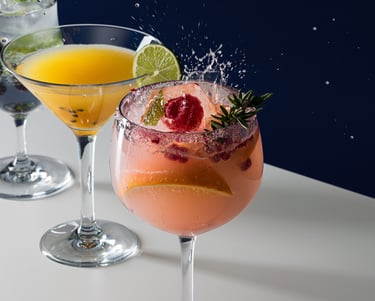 Product photography - a variety of drinks in a row 