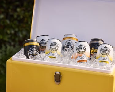 Product photography - a cooler box with cans of woodstock inside
