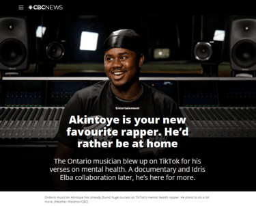 Akintoye, Toronto musician. Heather Waldron, CBC. 